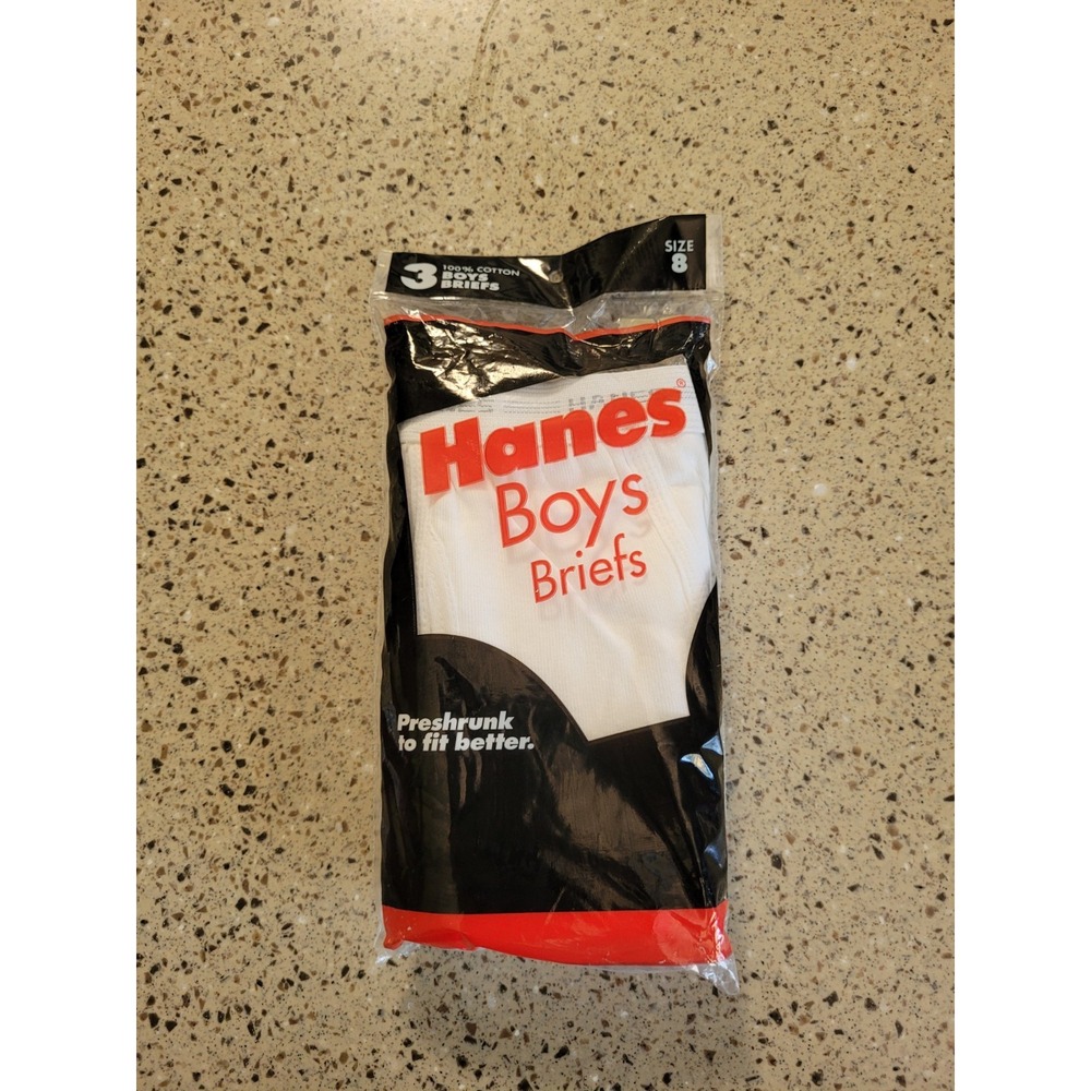 Vintage Hanes 1990 3 Pk Boys Size 8 USA Made Cotton White Underwear Briefs NOS